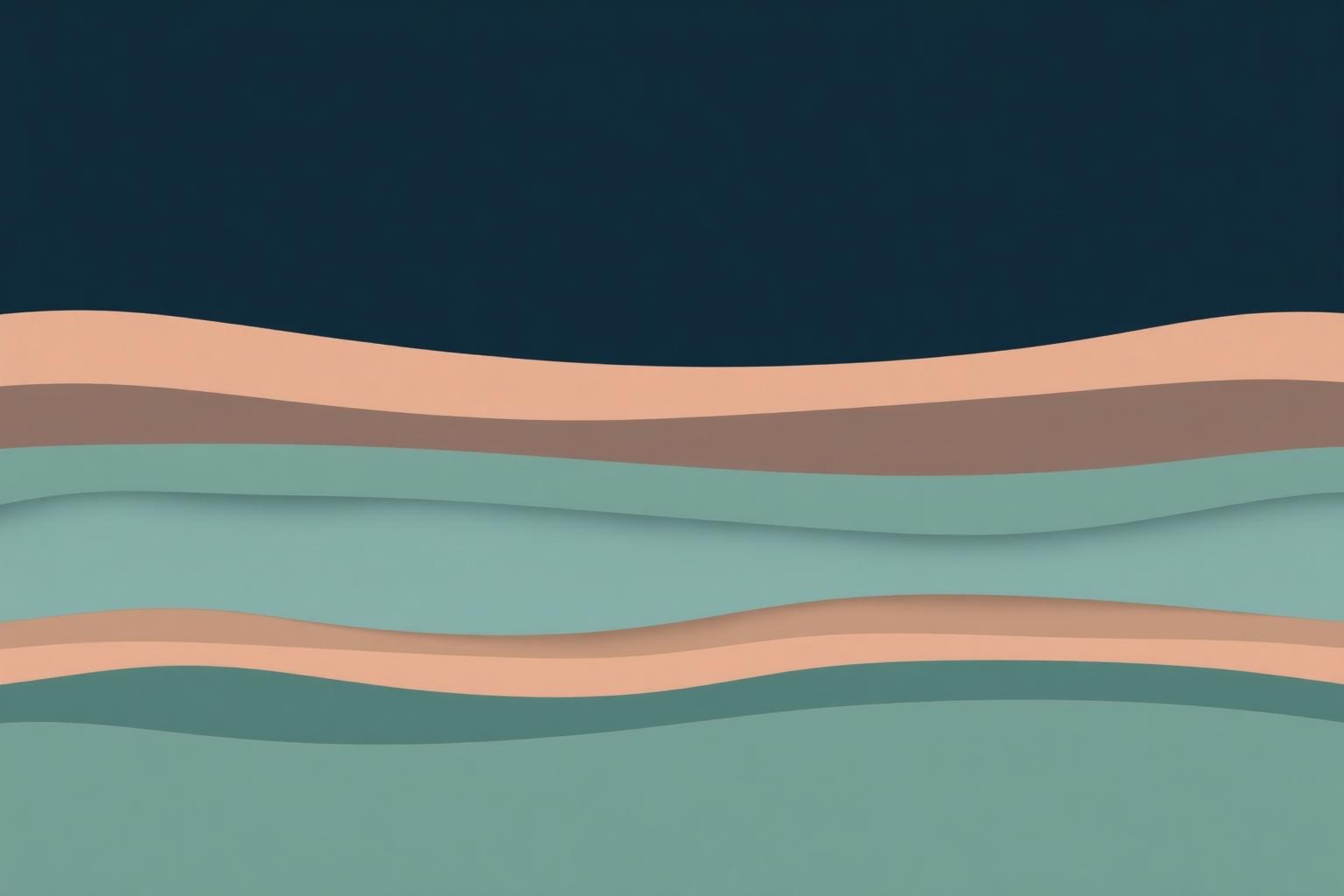 An abstract drawing of teal and pale pink waves beneath a deep blue sky.
